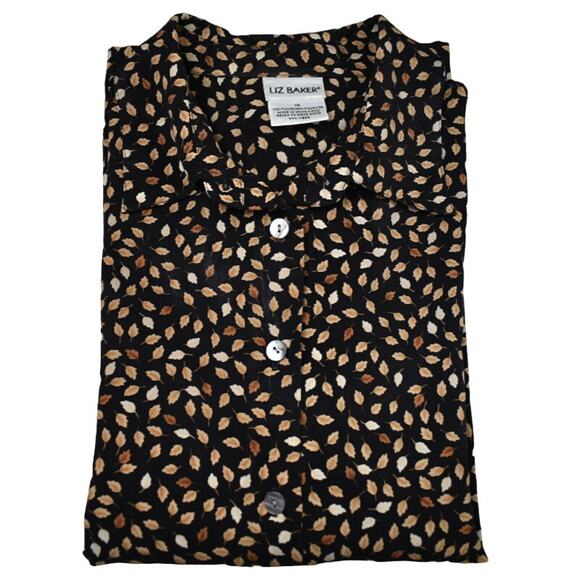 Vintage black/brown fall leaf button blouse shirt top size 14 large whimsy boho - Picture 3 of 8